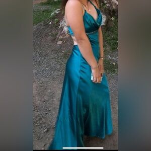 David's Bridal Teal Backless Dress